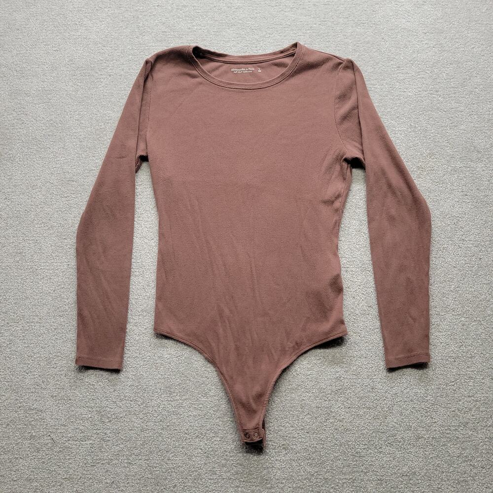 Abercrombie & Fitch Womens Large Brown Ribbed Long Sleeve Bodysuit Soft A&F